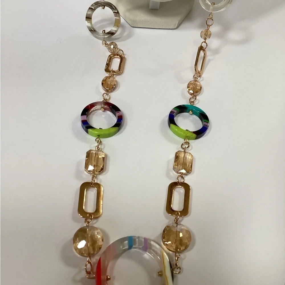 Fashion Jewelry Multicolor and Gold Tone Long Necklace, NWT